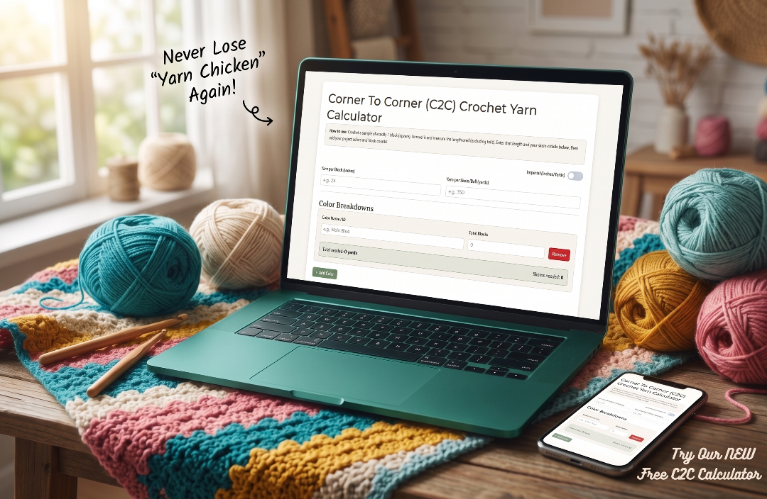 Say Goodbye to C2C Guesswork: The Stitched Stone C2C Yarn Estimator is Live!