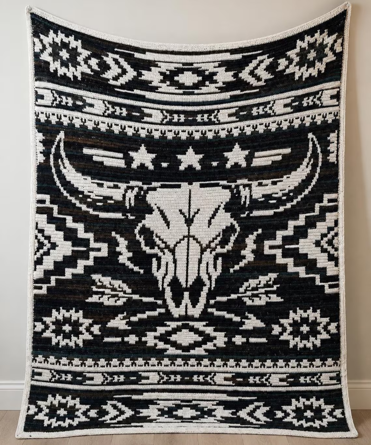 Western Bull Skull Crochet Blanket Western Bull Skull Crochet Blanket
