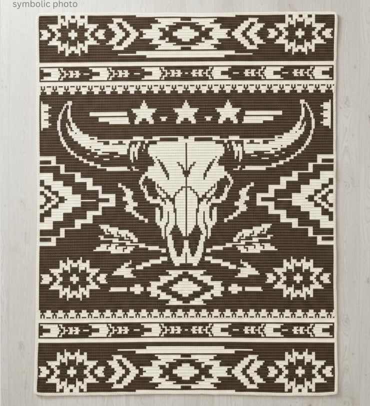 Western Bull Skull Crochet Blanket 3 Western Bull Skull Crochet Blanket