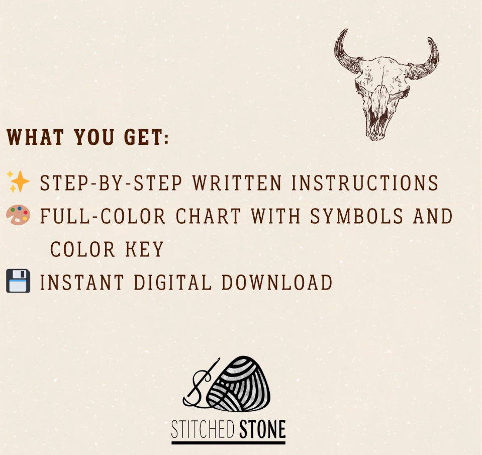 Western Bull Skull Crochet Blanket info 2 Western Bull Skull Crochet Blanket pattern info 2