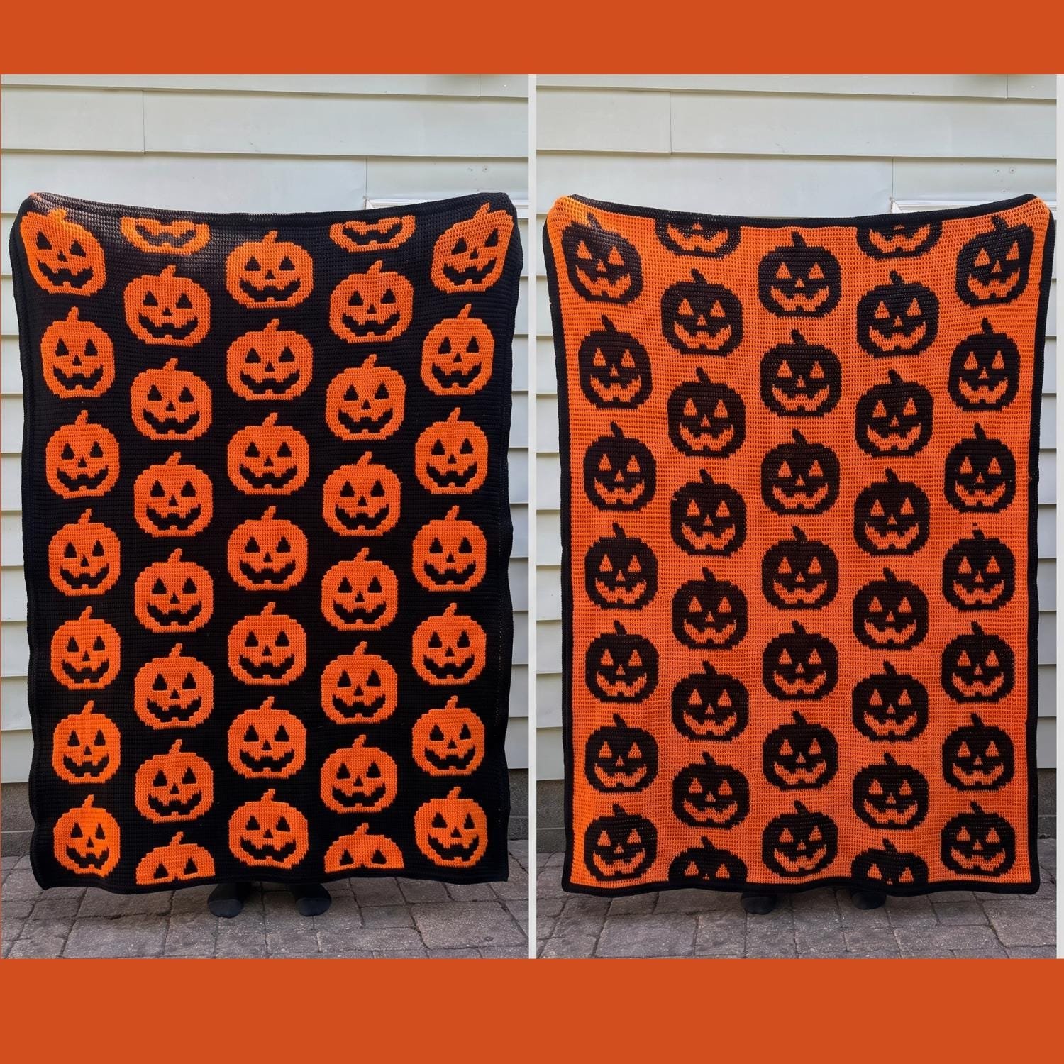 pumpkinblanket4 jack o lantern overlay mosaic crochet blanket