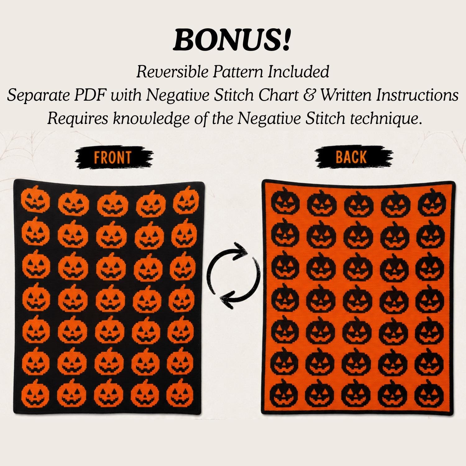 pumpkinblanket3 jack o lantern overlay mosaic crochet blanket reversible