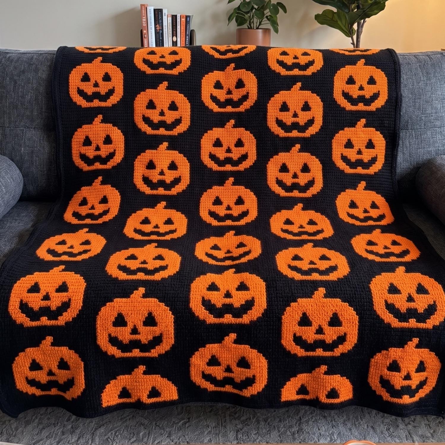 jack o lantern overlay mosaic crochet blanket
